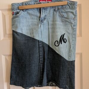 Two-Tone Fitted Denim Skirt with Monogram